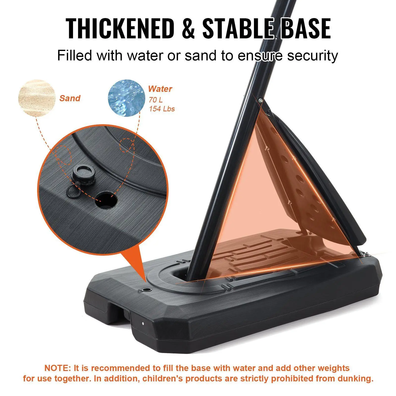 耐久性のある50インチバスケットボールフープ、高さ7.6～10フィート調整可能、ホイール付きポータブルシステム、充填可能なベース、耐腐食フレーム