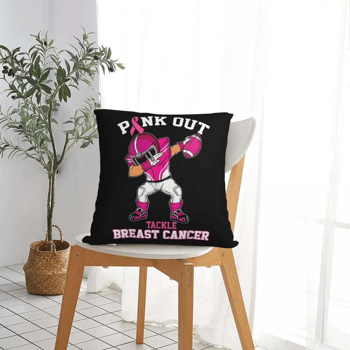 Pink Out Tackle Breast Cancer Awareness Dabbing Football Pillow Case Cushion Cover Creative Polyester Decor Pillowcase for Home