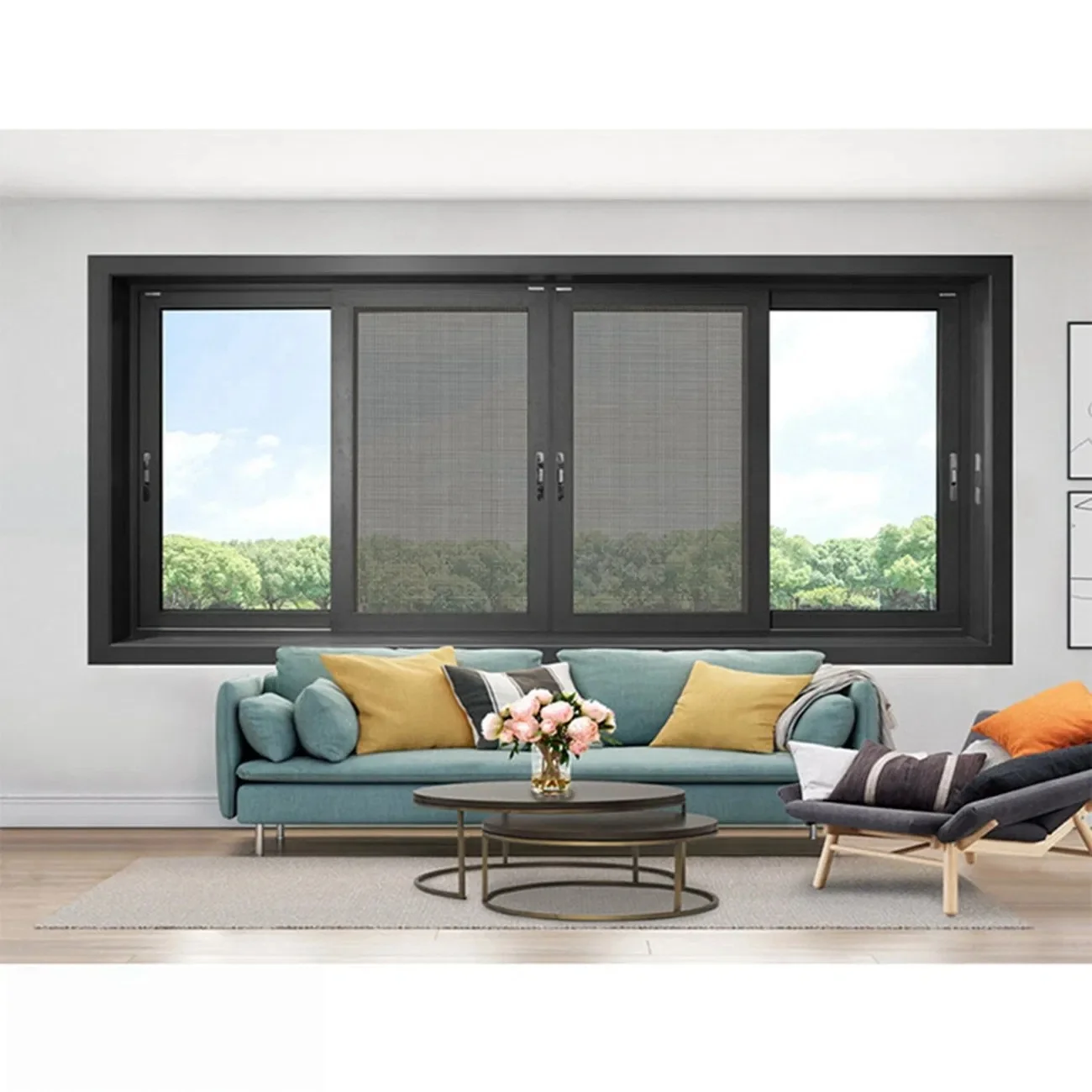 Modern Insulated Aluminum Horizontal Sliding Window Thermal Break Frame Custom Size Energy Star Qualified House Use