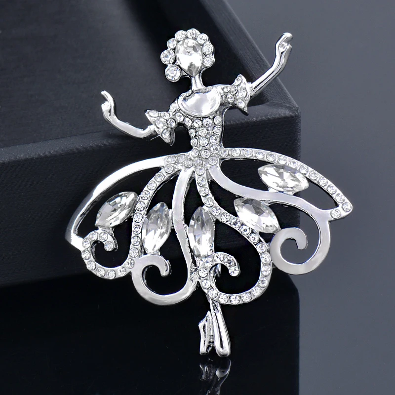 SINLEERY Elegant Cubic Zircon Dancing Ballet Girl Brooch Pin For Women Fashion Jewelry Accessories gift