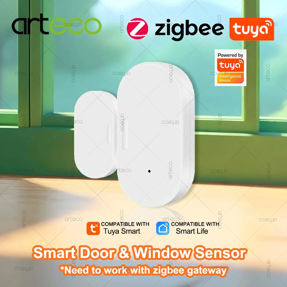 

Датчик двери Tuya Zigbee, детектор открытия и закрытия, умная домашняя сигнализация, защита, контактный датчик окна, для Alexa Smart Life