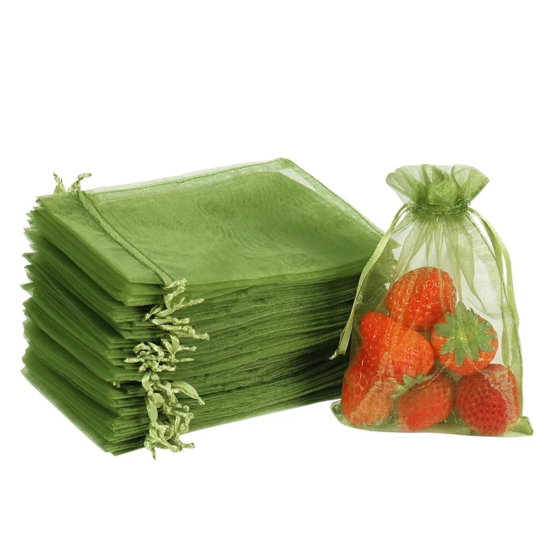 

100PCS Fruit Protection Bags, 8X12 Inch Drawstring Mesh Bags Set Fruit Cover Pest Barrier