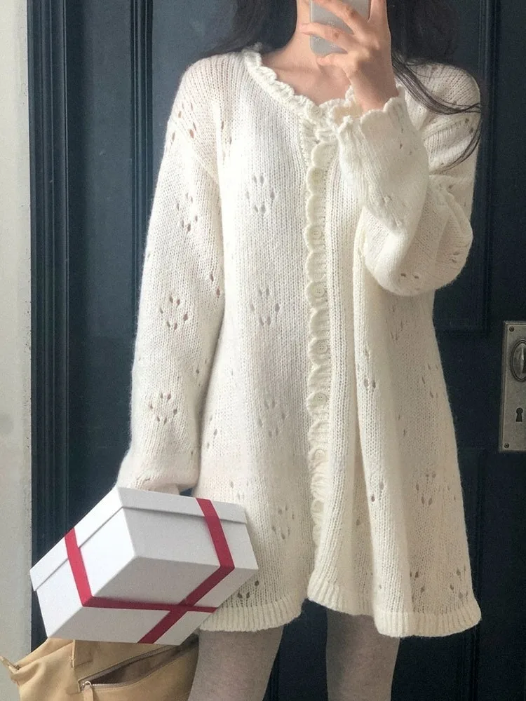 

Новинка осени: Женское вязаное платье средней длины в корейском стиле с цветочным узором, свободного кроя, с ажурными вставками, для омоложения и создания нежного образа.