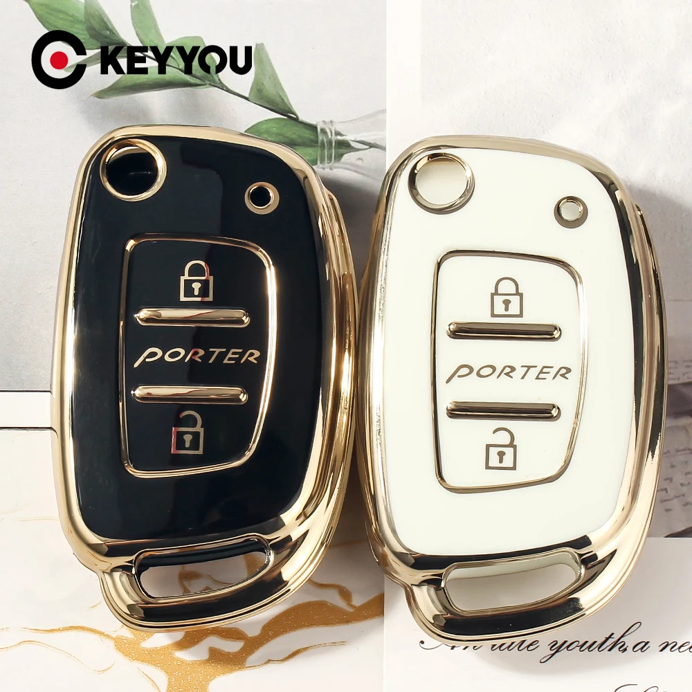 KEYYOU TPU Autoschlüssel-Schutzhülle Schlüsselanhänger für Hyundai Porter Auto-Zubehör Hochwertige Klappbare Autoschlüssel-Steuerungshalterung