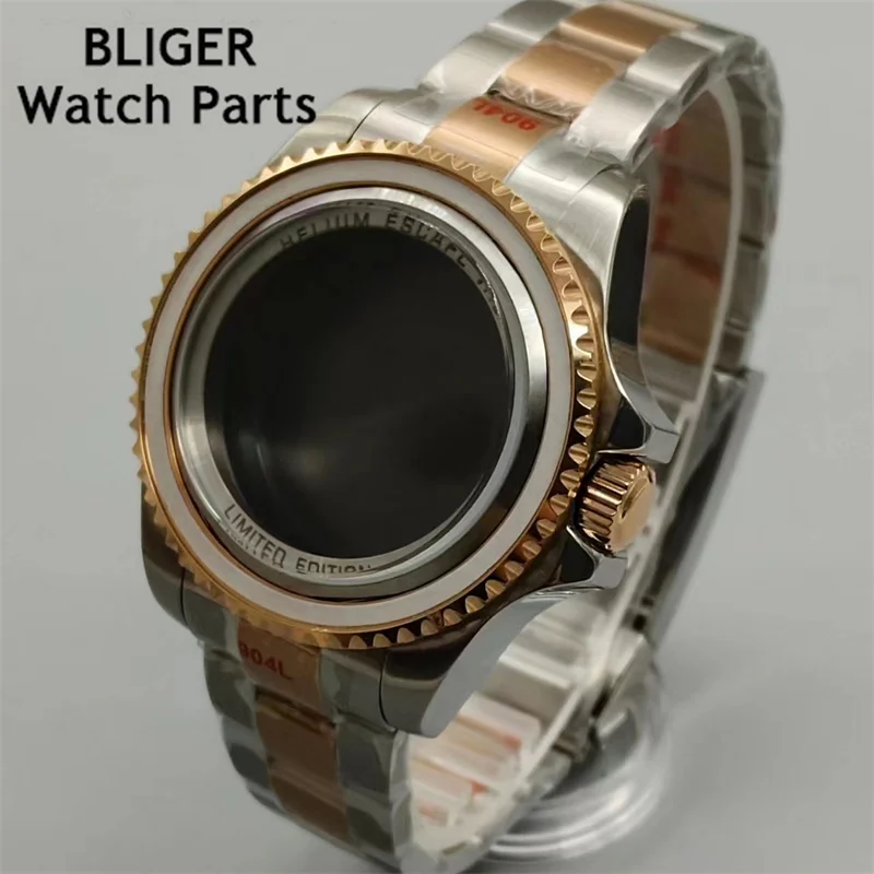 

BLIGER 44mm silver rose gold sapphire glass fit NH34 NH35 NH36 ETA2824 2836 Miyota8215 Mingzhu DG2813 3804 PT5000 movem