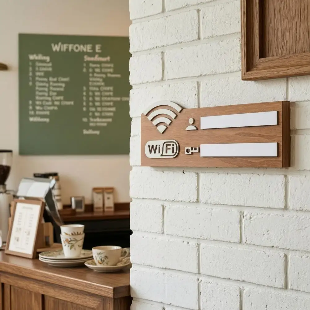 Rustic Wooden WiFi Password Sign Wall Hanging Decoration Writable Wireless Network Sign for Restaurant Coffee Bar Entryway