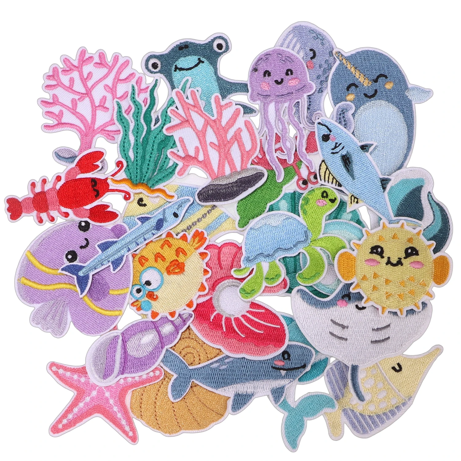 Cute Marine Life Embroidered Patches Set Ocean Sea Animal Dolphin Turtle Starfish Fish Iron On Appliques for DIY Clothes Bags Je