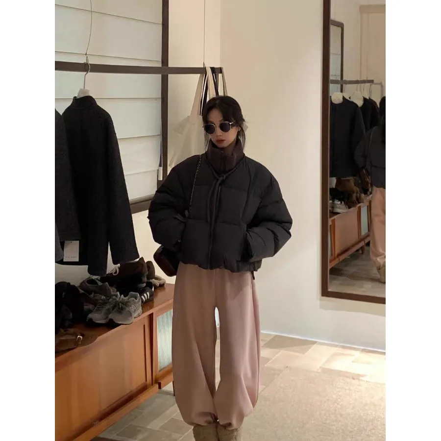 Laid-ba Sle ハイウエスト Dstring ワイドレッグスウェットパンツ女性ルーズ痩身カジュアルパンツロングブレードパンツ綿ウール生地