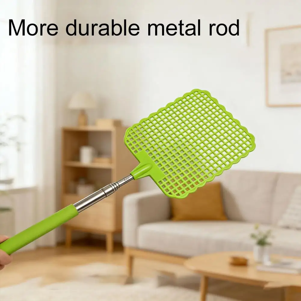 Fly Swatters Telescopic Stainless Steel Handle, Plastic FlySwatter Set for Indoor Outdoor Home Hiking Camping Garden
