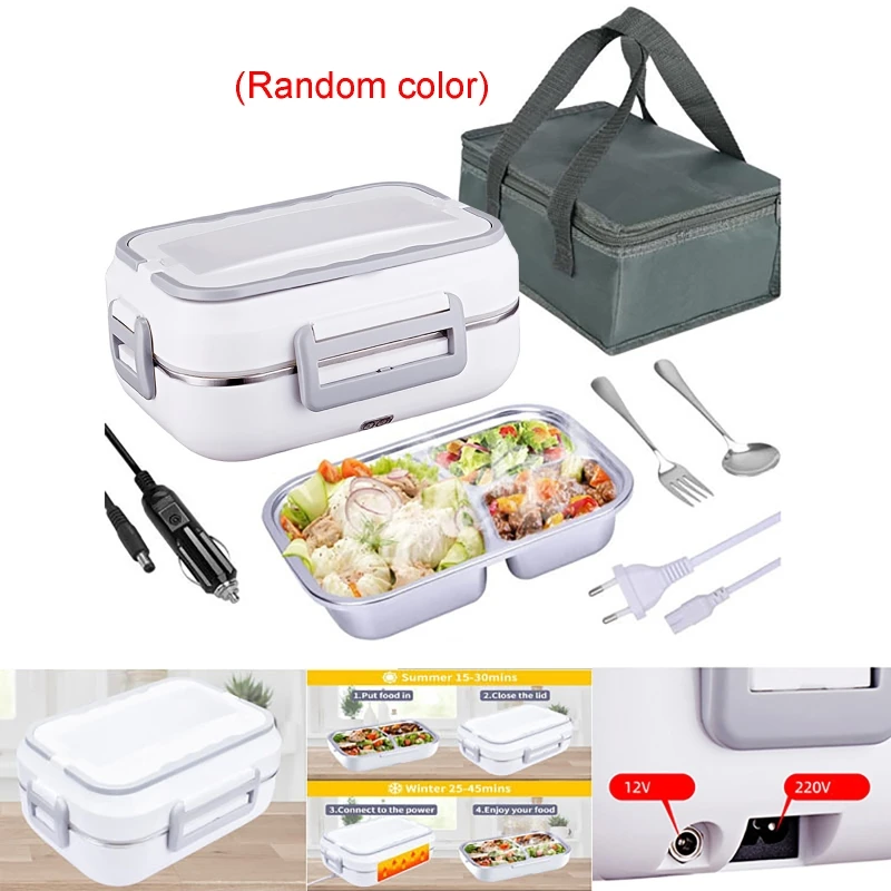 2 in 1 Car Home Electric Lunch Box 220V 12V 24V EU Plug Heating Food Warmer Heater Container Portable Office Travel Set