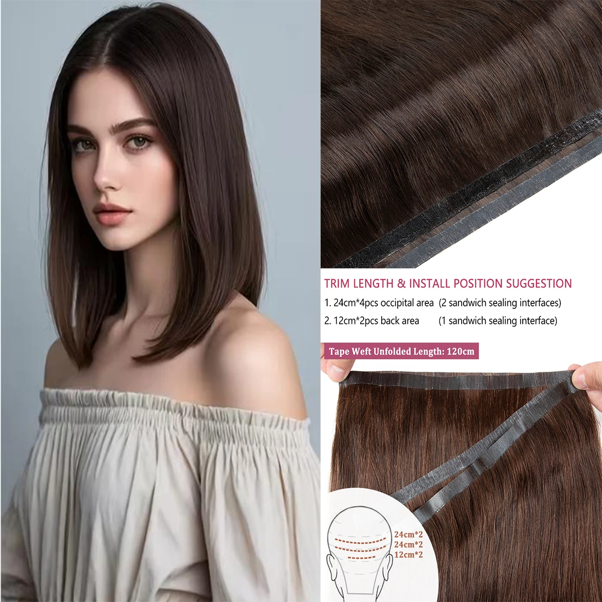 

Бесшовная лента для наращивания волос, лента из искусственной кожи с утком для тонких волос, без клея, наращивание человеческих волос, длинный уток, профессиональный класс