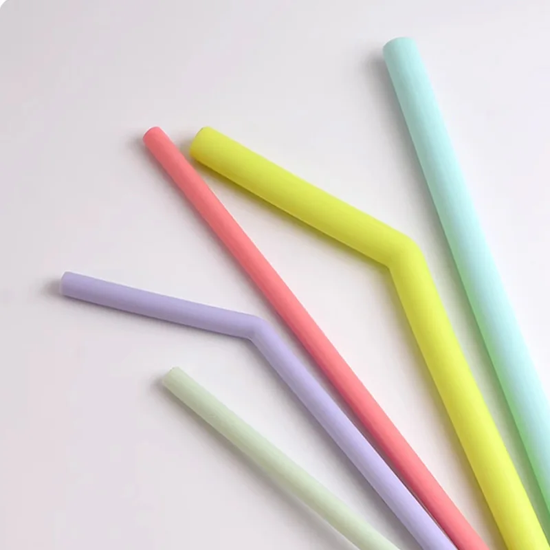 

4Pcs Food Grade Colorful Silicone Straws Eco Friendly Children Drinking Water Drinks Juice Curved Straws Reusable Cocktail Straw