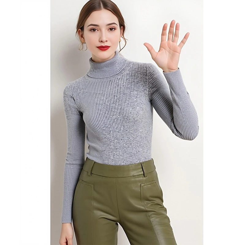 

2025 Fashion New Turtleneck Solid Color Sweater Autumn/Winter Slim Fit Pullover Warm Long-sleeved Women's Sweater Elegant Tops