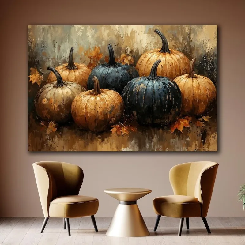 Spooky Halloween Cute Black Cat in Witch Hat Rustic Autumn Pumpkins Truck Poster Canvas Painting Wall Art Pictures Home Decor