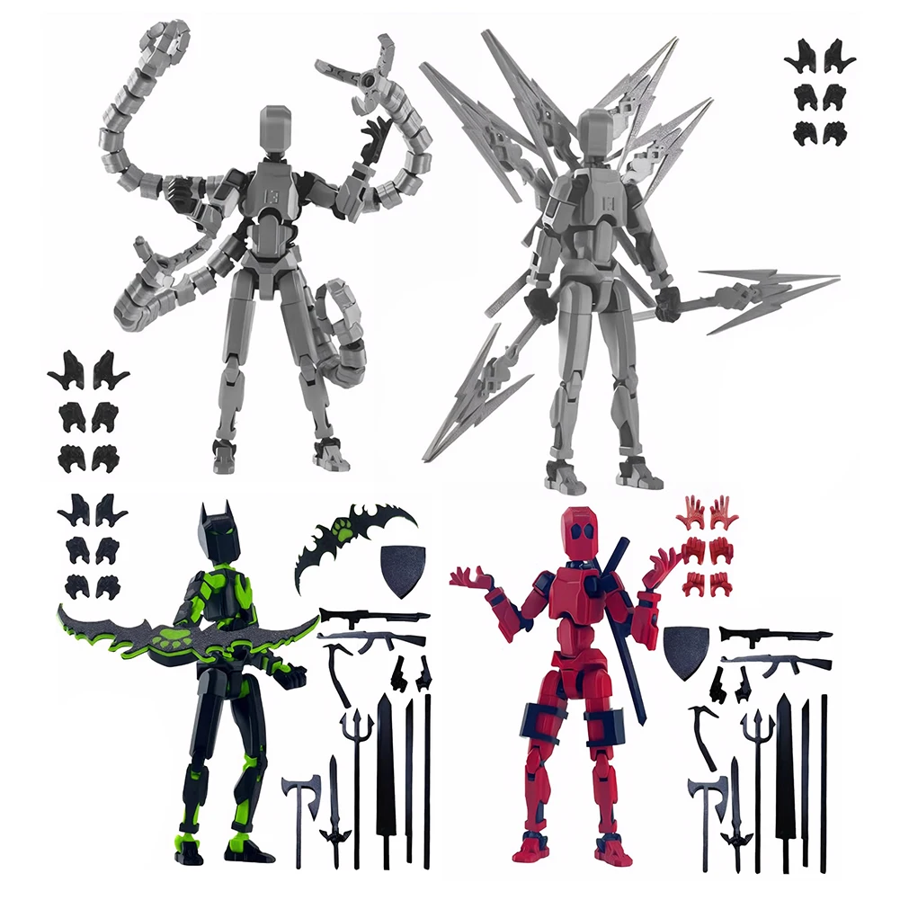 T13 3D Printed Action Figure with Multiple Accessories Full Body Mechanical Movable Toy Assembly Completed Action Figure Dummy