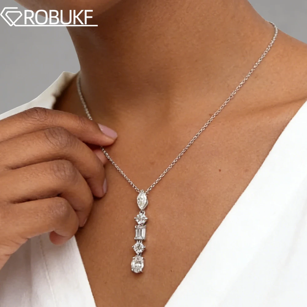 

2.1cttw Multi-Shape Moissanite Necklaces for Women 5 Stone Lab Grown Diamond 925 Sterling Silver Drop Pendant Necklace Jewelry