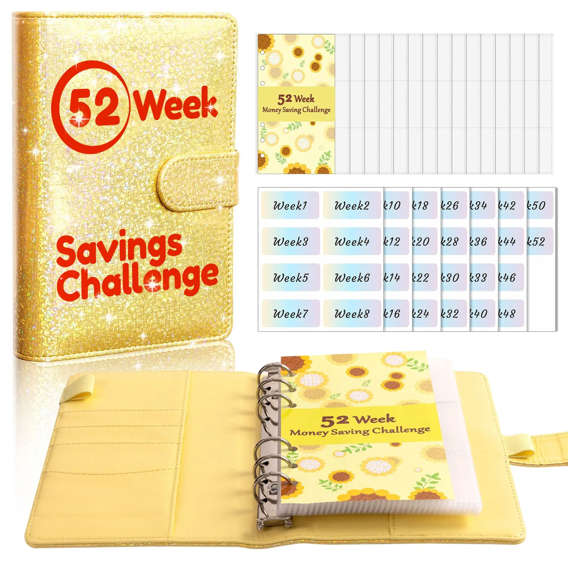 A6 52Week Savings Challenge52 Loose-Leaf Binder Budget Binder With Cash Envelopes Money Organizer System