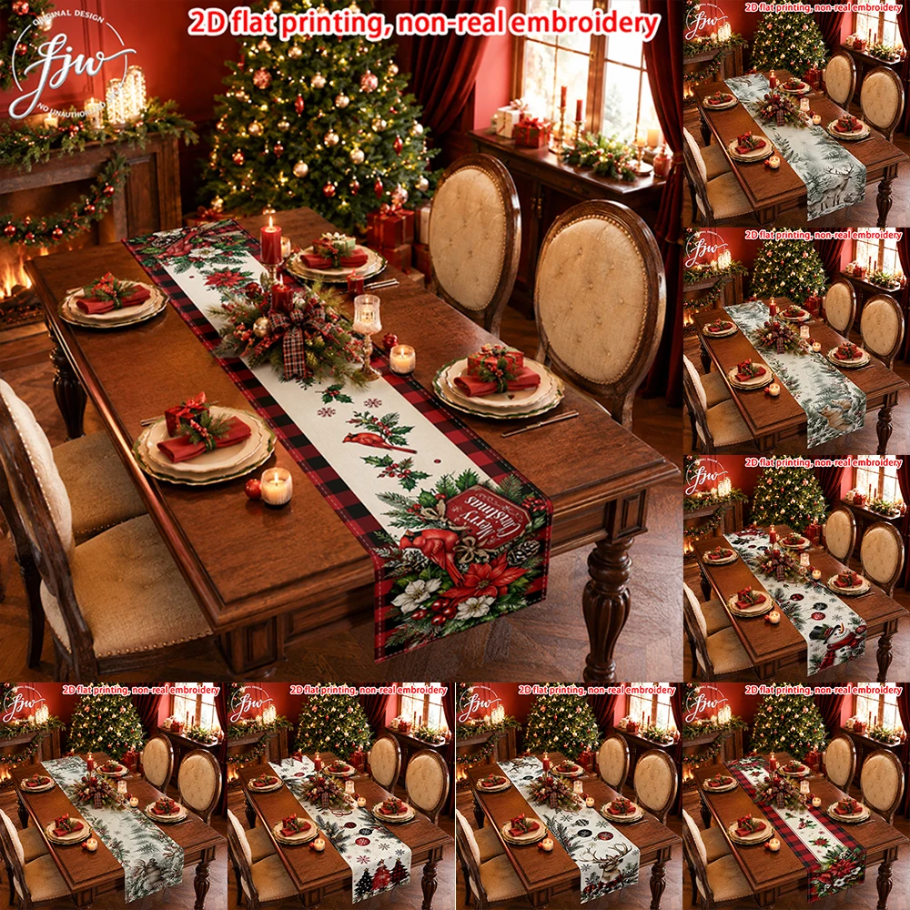 1pc Christmas Table Runner, Winter Holiday Dining Table Decor, Farmhouse Xmas Table Runner for Kitchen Dining Room Party