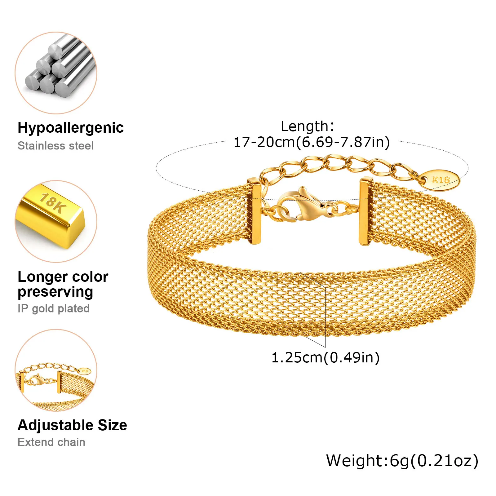 Gold Mesh Buckle Bracelet - Elegant Women’s Accessory Amazon.com: 18K Women main image 3