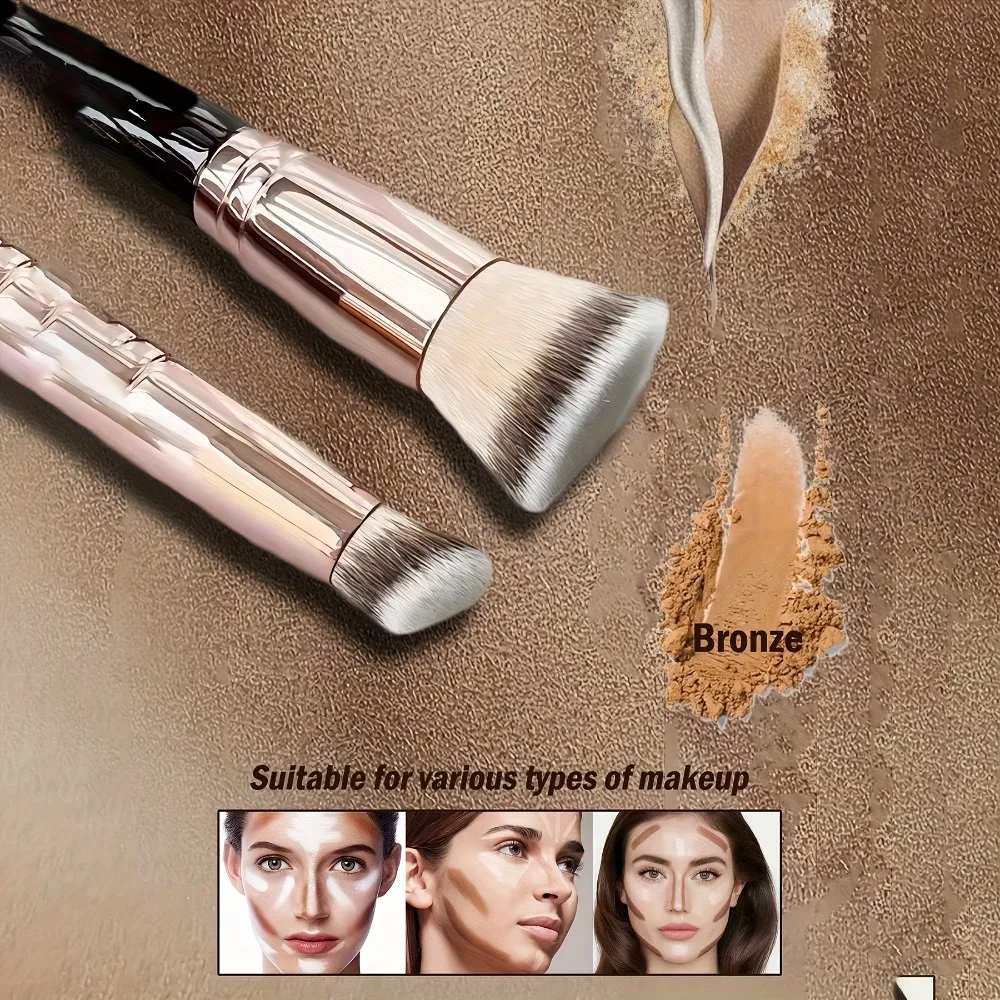 2in1 Double Ended Make-Up Borstel Grote Fan Conische Kop ABS Handvat voor Foundation Concealer Instelling Reizen Make Up Gezicht Tool