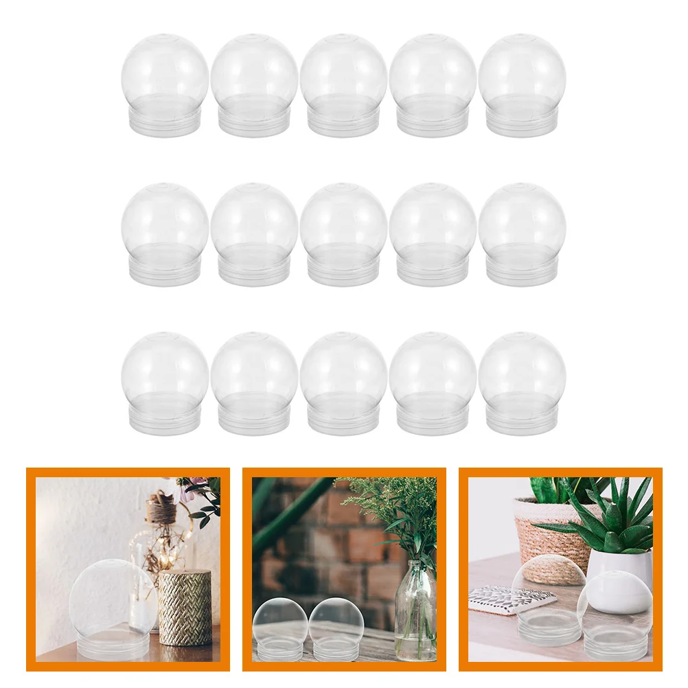 15 Pcs DIY Snow Globe Kit Ball Shape Mini Fish Tank Decor Candy Globes Small Round Water Plastic Supplies Child