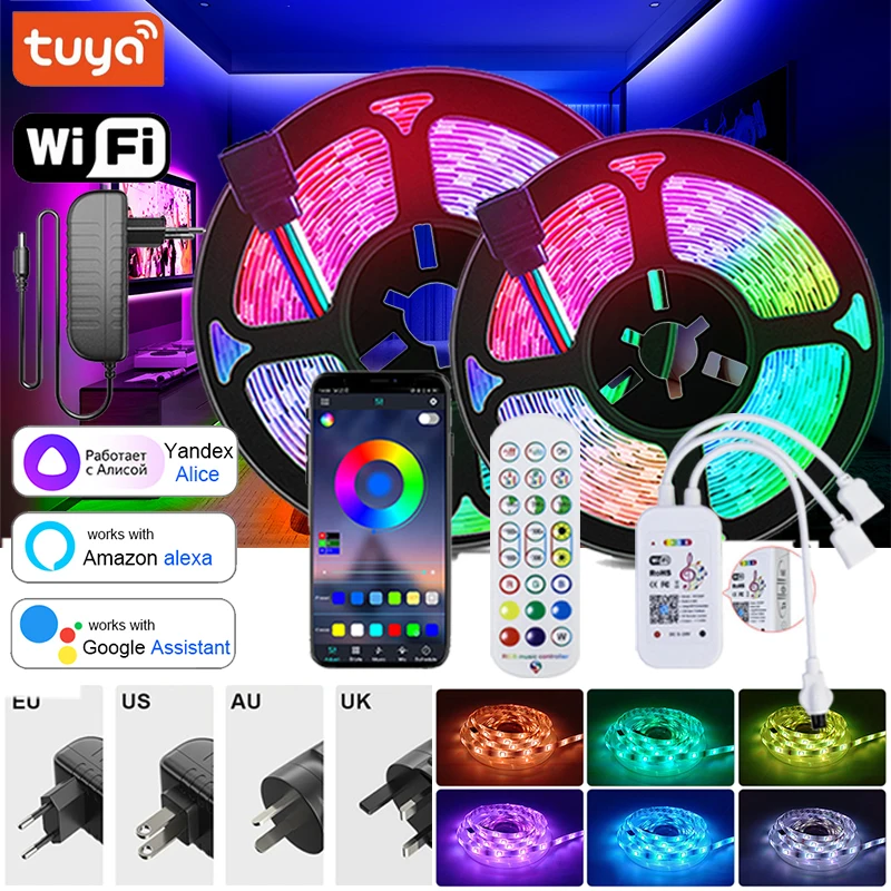 

Led Strip Lights For Room TUYA Wifi Bluetooth Smart Remote Control Alexa RGB Led Tape 12V Music 5050 Christmas Rgb Led Lights