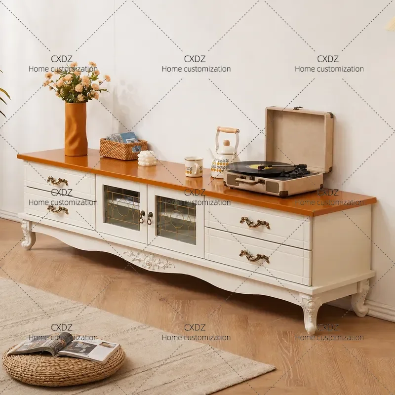 Solid Wood TV Cabinet Storage Locker Integrated Retro Medieval Nordic Style Living Room Combination New Model