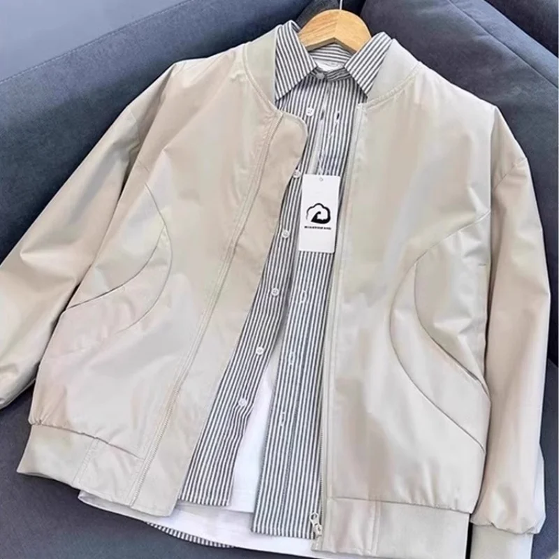 

Cleanfit Harrington jacket set for men's spring and autumn light colored stand up collar baseball jacket, flight suit jacket