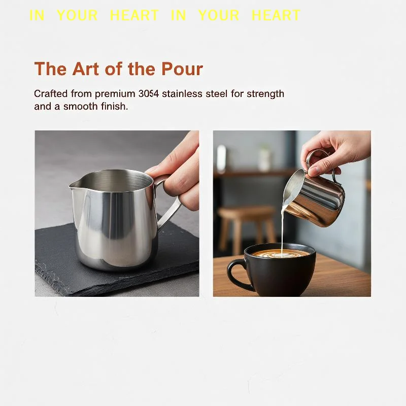 【X】Stainless Steel Coffee Milk Frothing Pitcher Heat Resistant Measuring Cup with Pour Spout for Home Daily Coffee Brewing