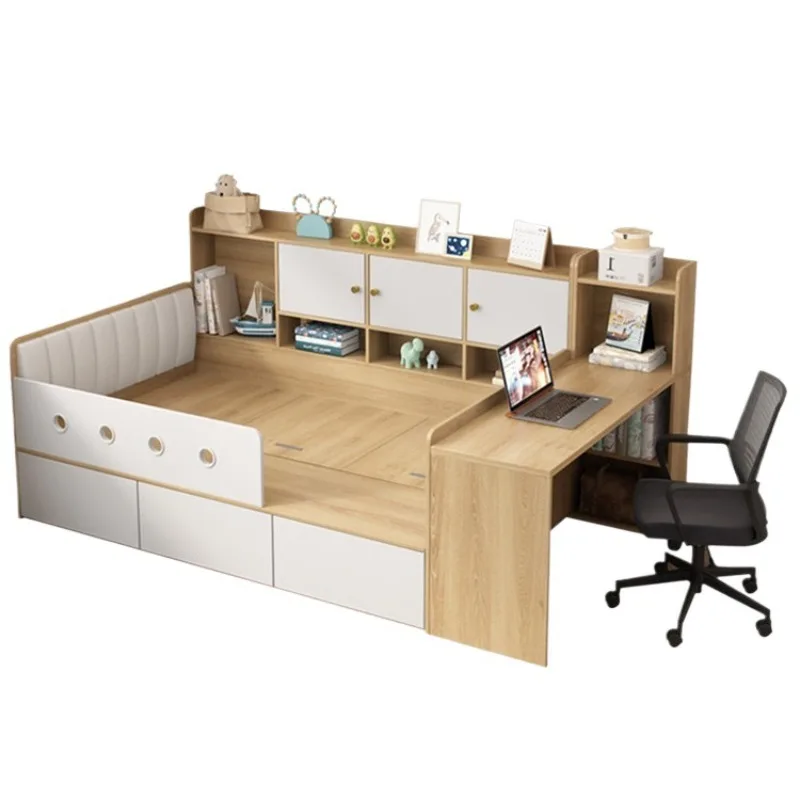 

Small apartment tatami bed, solid wood single bed, desk, integrated bed cabinet combination, multifunctional storage