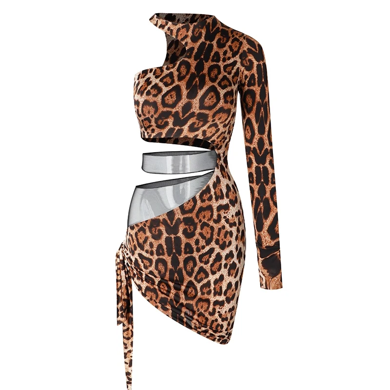 ZYM-Robe de Concours de brevLatine pour Bol, Robe Léopard à Manches Simples, ChaCha, Régions ba, Tango, Enfants, DQS11783