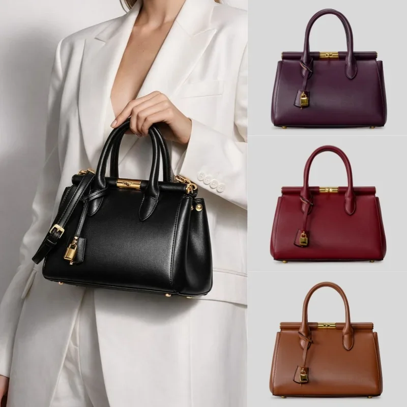 

Brand Luxury Women's Handbag, Gold Lock Clip Large-capacity Briefcase Clip-on Crossbody Bag Solid Color Elegant Shoulder Bag