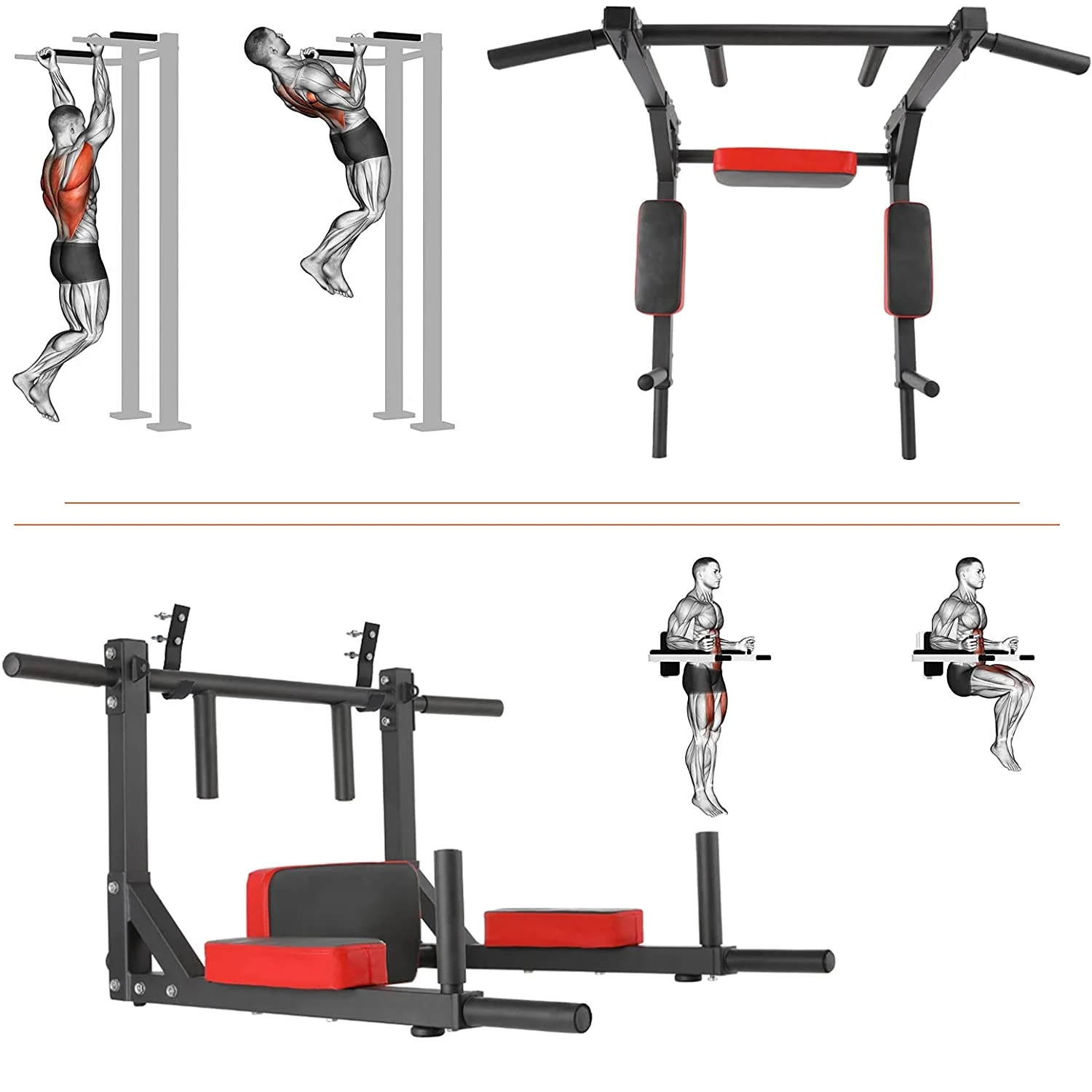 Multifunktionale Wandmontierte Klimmzugstange, Chin-Up-Bar, Dip-Station für Indoor-Heimtraining, Power Tower Set Trainingsgerät