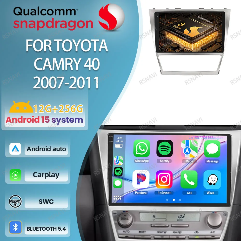 Android 15 Car Radio For Toyota Camry 40 2007-2010 2011 IPS Head Unit Carplay Viedo Player DSP Qualcomm Navigation Wireless AUTO