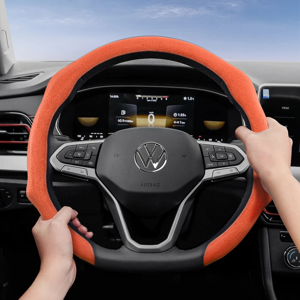 Adecuado para cubiertas de volante a presión de gamuza premium Volkswagen, antideslizantes y duraderas, disponibles para volantes redondos y en forma de D, compatibles con Polo, Golf 6, Up, Gol, Scirocco, Passat B6, B8 Sedan, Jetta, Tayron, Tavor, Cc, T4,