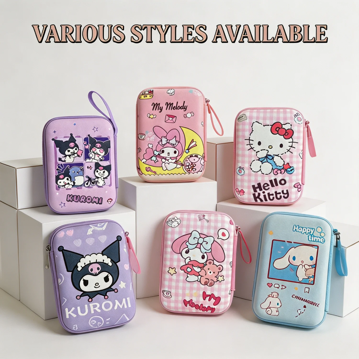 Bolsa de armazenamento para cabo de dados, fone de ouvido, disco rígido portátil, carregador, estojo protetor, porta-moedas, artigos essenciais para viagem, presentes, com tema Sanrio.