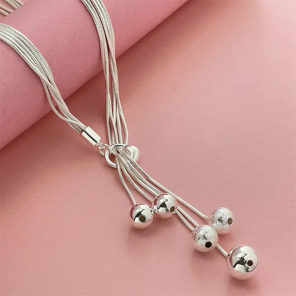 Fashion silver color hanging five beads necklace hot sale men and women fashion jewelry party gift