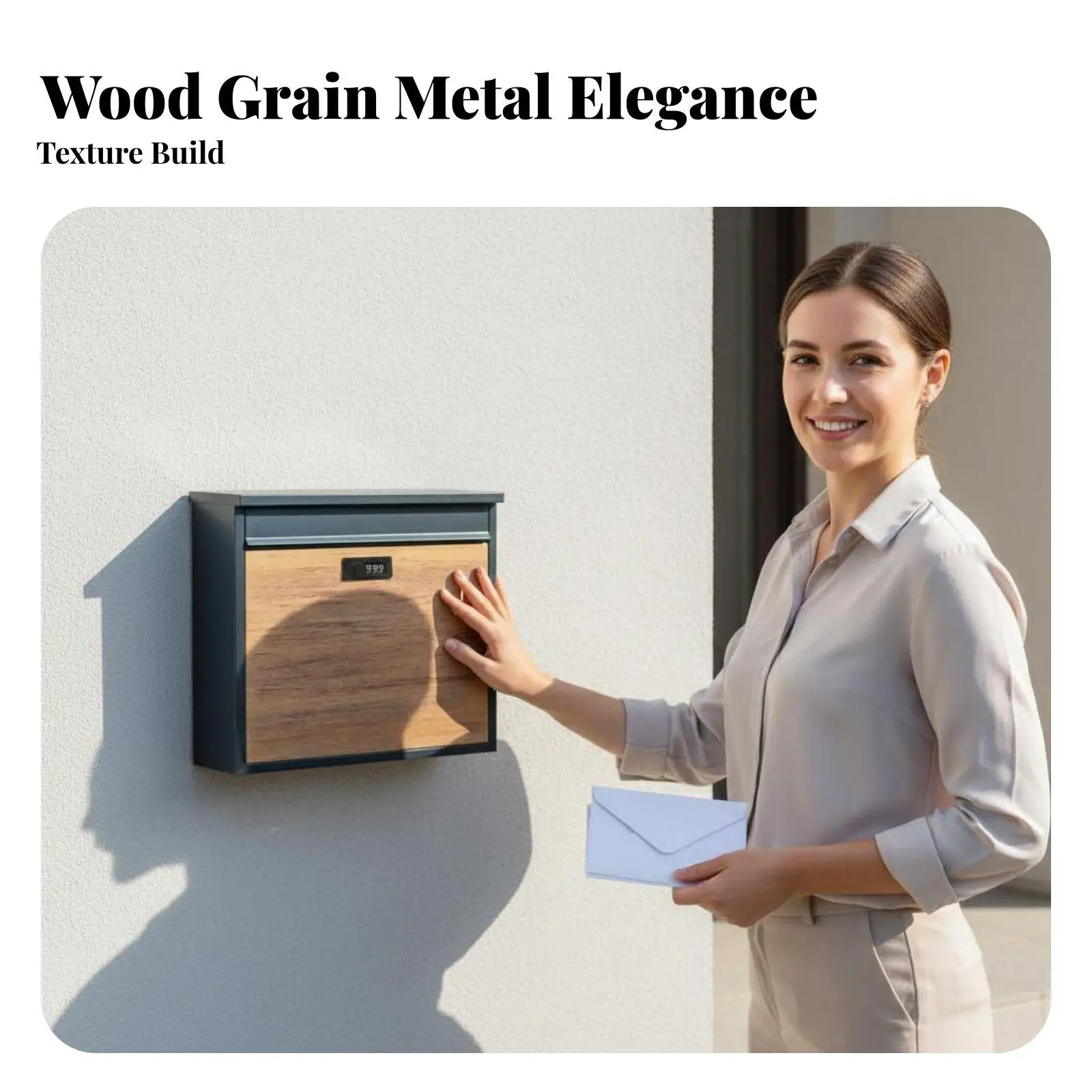 Combination Lock Letterbox Weather Resistant Wood Grain Metal Mailbox Modern Pattern Wall Mounted Mailbox