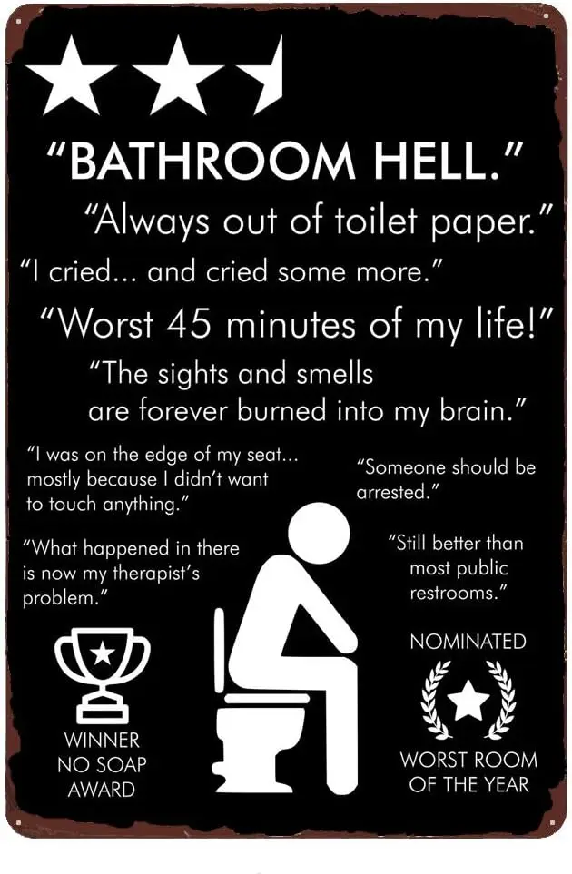 Bathroom Hell Vintage Posters Metal Sign - Worst Room of The Year，Always Out of Toilet Paper - Toilet Bar Cafe Pub Wall Decorati