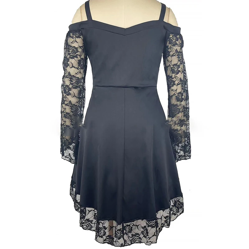 Minivestido gótico de verano para mujer, Vestido Sexy de talla grande con hombros descubiertos, vestidos ajustados de encaje con manga acampanada, Vestido de fiesta de talla grande