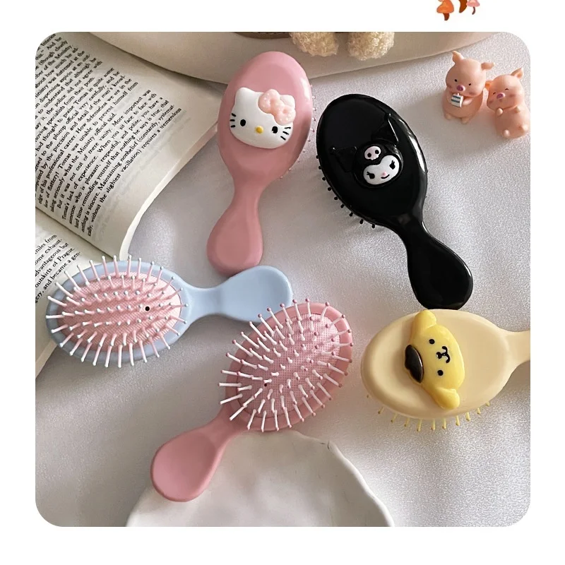 2024 New Kawaii Hello Kitty Comb Cartoon Anime Sanrio Kitty Cat Doll Girl Heart Cute Portable Air Cushion Comb Girl Gift