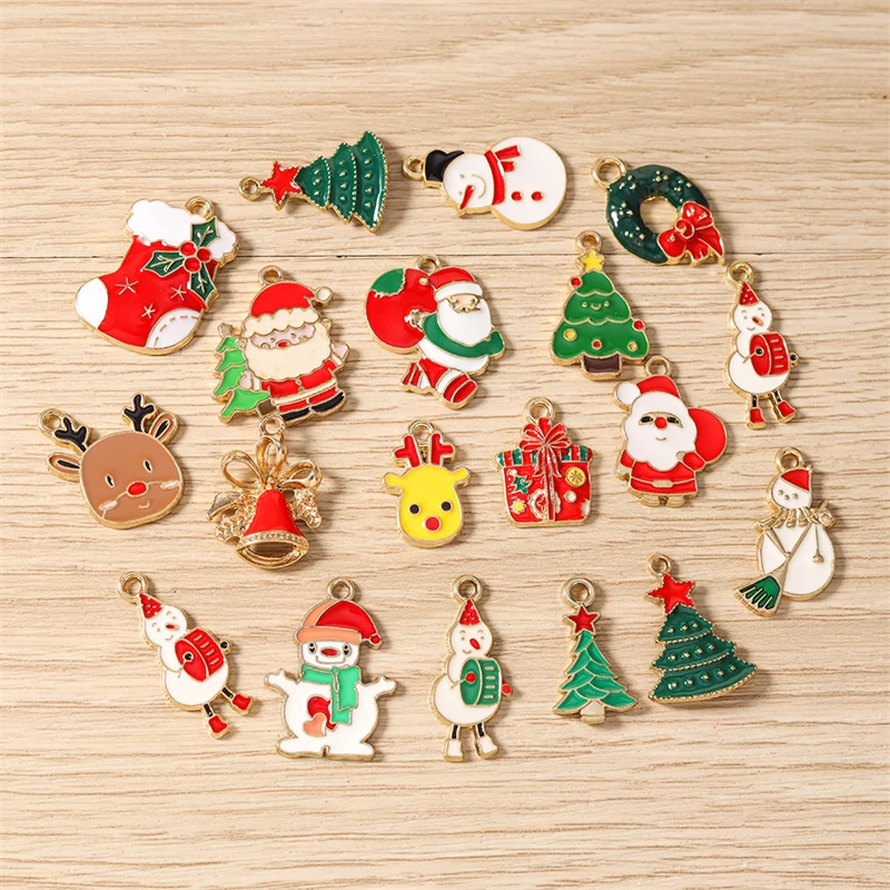 10 Stück Niedliche Emaille-Weihnachtsanhänger mit Schneemann, Weihnachtsmann und Baum für Schmuckherstellung, Ohrringe, Halsketten, DIY-Bastelbedarf – Detail 1