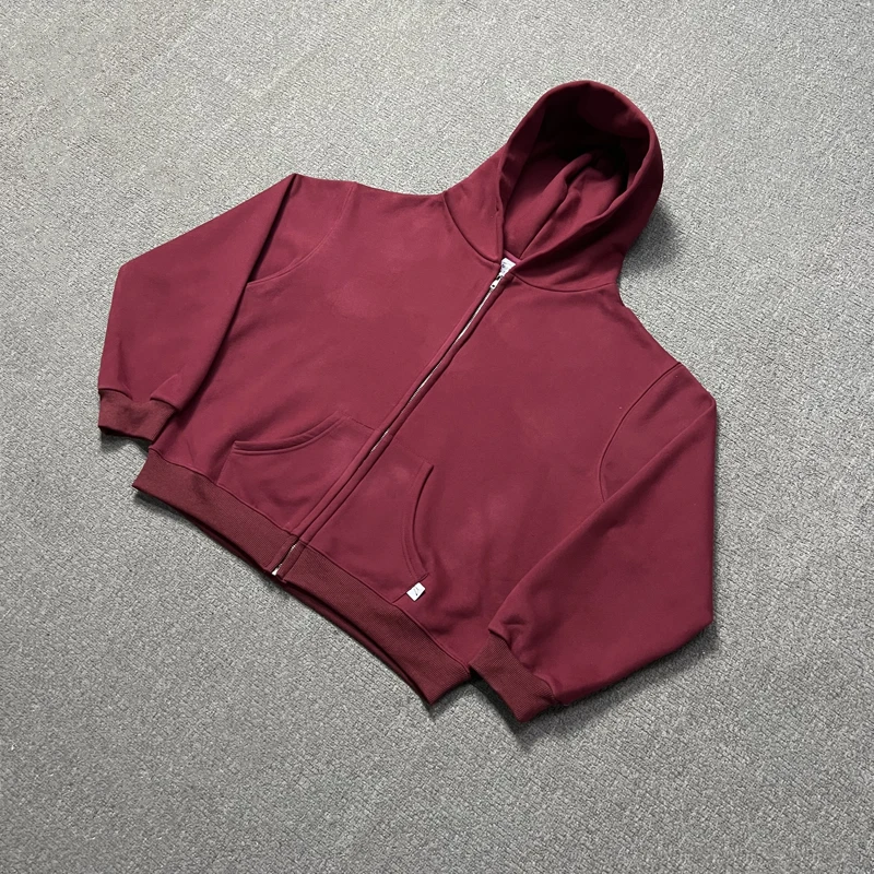 Akimbo Cardigan Zipper Fleece Hoodie Y2k Men Women Loose Streetwear Red Sweatshirts Unisex Winter High Quality Hooded Pullovers