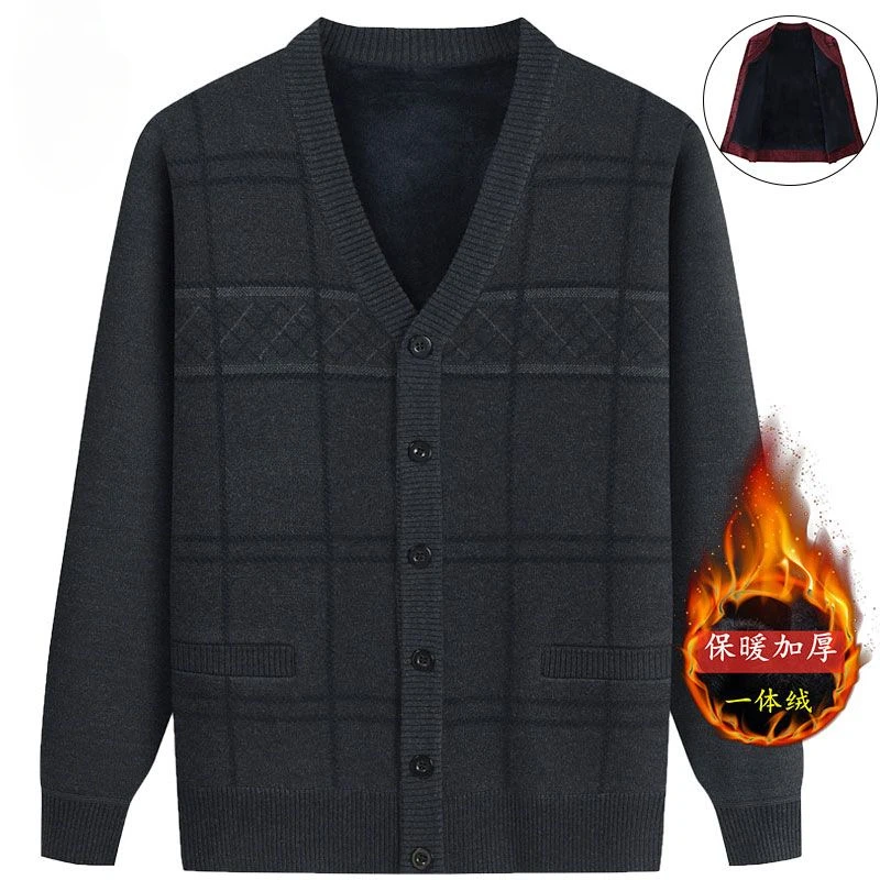 الخريف جواكت شتوية الصوف الدافئة سترة مشغولة من الصوف منقوشة سترة الرجال الملابس الاتجاه الفاخرة معاطف واحدة الصدر القمم جديد #4