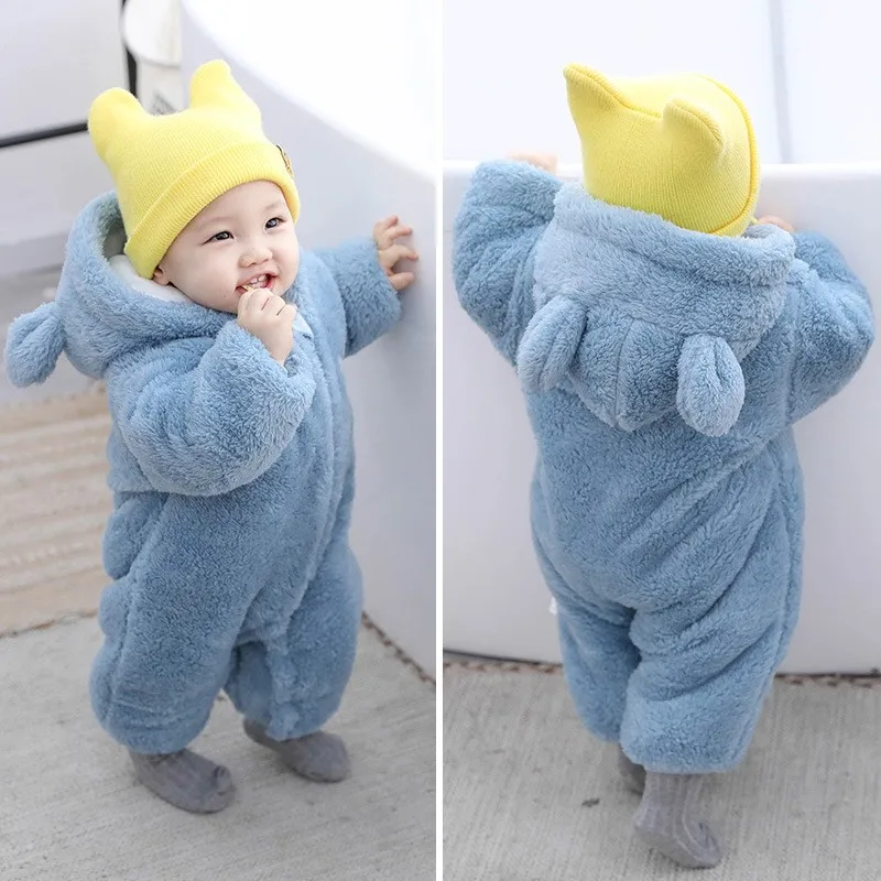 Baby Rompers Newborn Romper Cute Plush Bear Boy Autumn Winter Keep Warm Hooded Infant Girls Overall Jumpsuit Outdoors Clothing