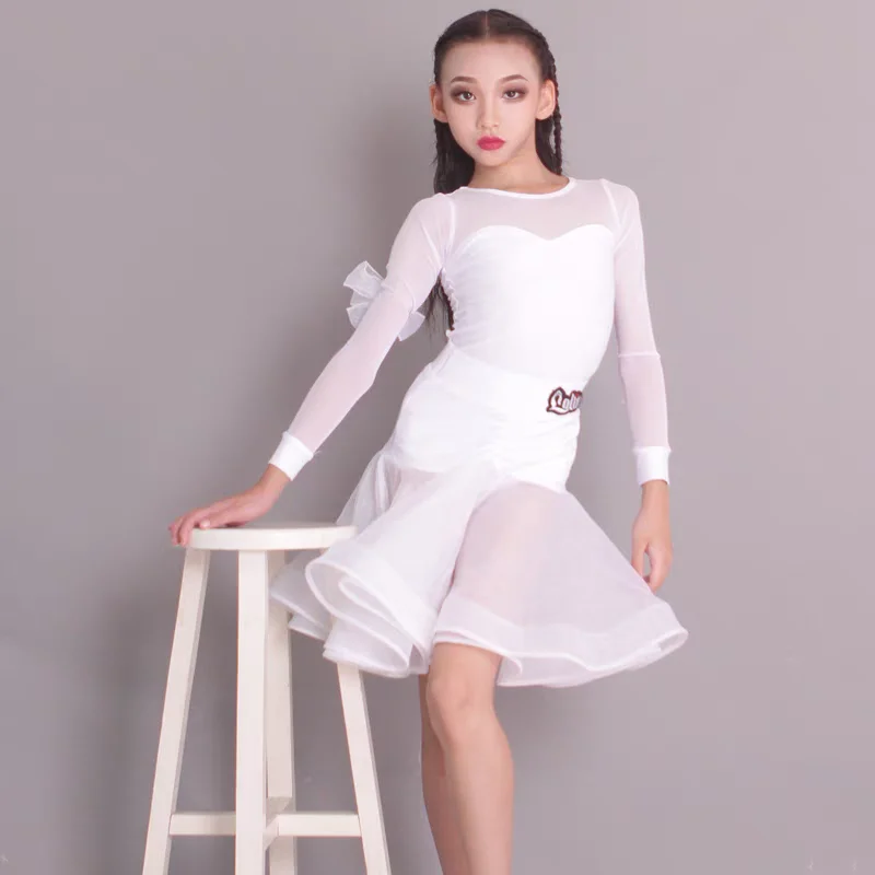 Latin Dance Dress Girl Bubble Sleeve Children's Professional Competition Performance Dance Dress Latin Dance Practice Set