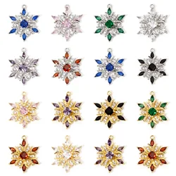 1pc Christmas Brass Charms Gold Color Snowflake Cubic Zirconia Multicolor Rhinestone Pendant DIY Women Jewelry 20.5mm x 16mm