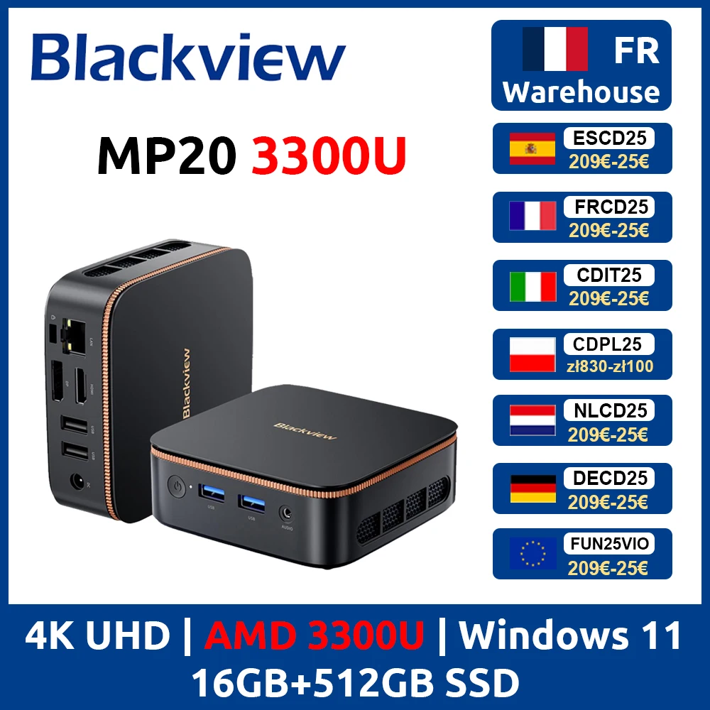 [Estreno Mundial] Blackview MP20 NUEVO Mini PC Windows 11 AMD R3 3300U 16GB (Compatible con un máximo de 32GB) DDR4 512GB SSD 4K UHD