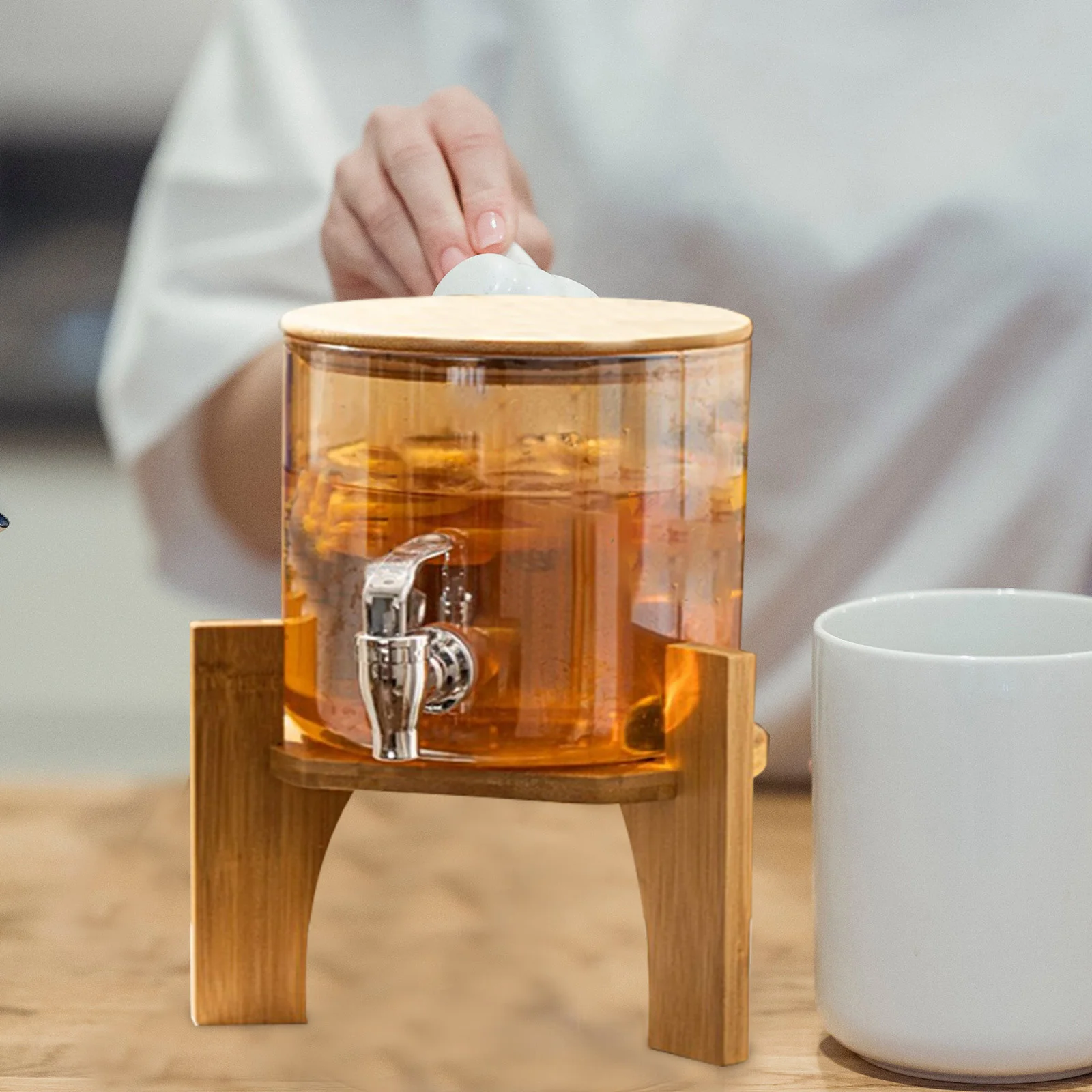 Drink Stand Drinks Cold Kettle Holder Cup Show Rack Wood Display Beverage Dispenser