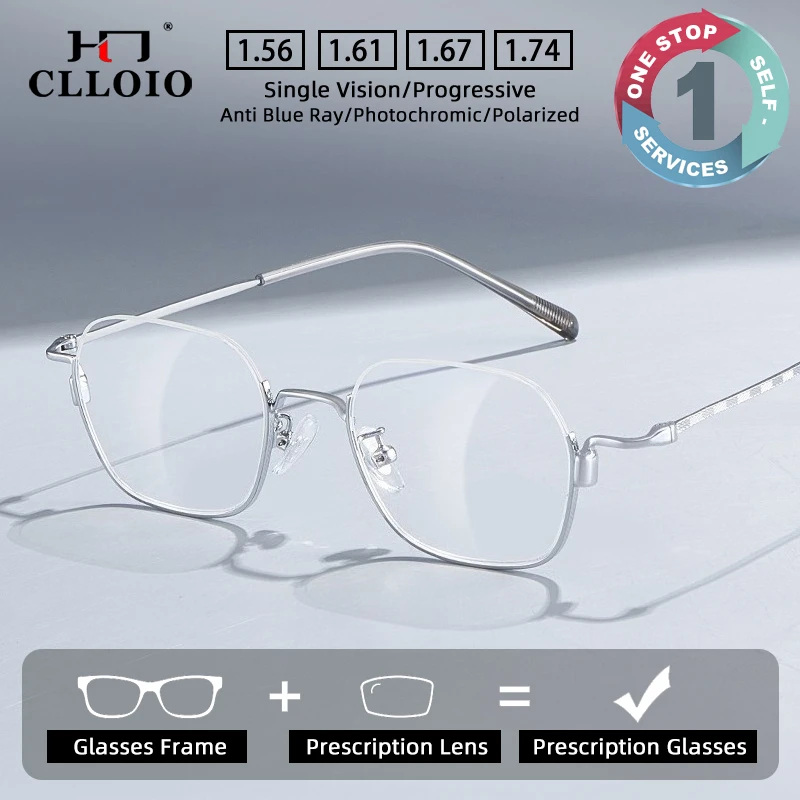 

CLLOIO Fashion Half Frame Carved Patterns Design Prescription Glasses Anti Blue Light Myopia Glasses Progressive Reading Eyewear